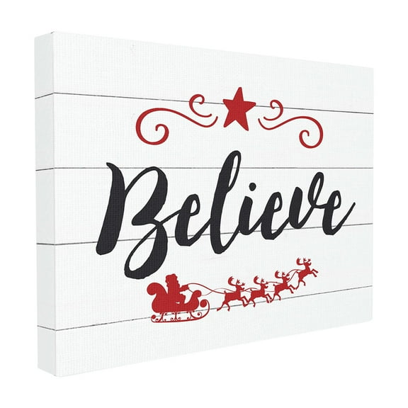 The Stupell Home Decor Collection Holiday Believe Elegant Typography with Red Sleigh and Star Stretched Canvas Wall Art, 16 x 1.5 x 20