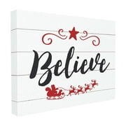 The Stupell Home Decor Collection Holiday Believe Elegant Typography with Red Sleigh and Star XXL Stretched Canvas Wall Art, 30 x 1.5 x 40
