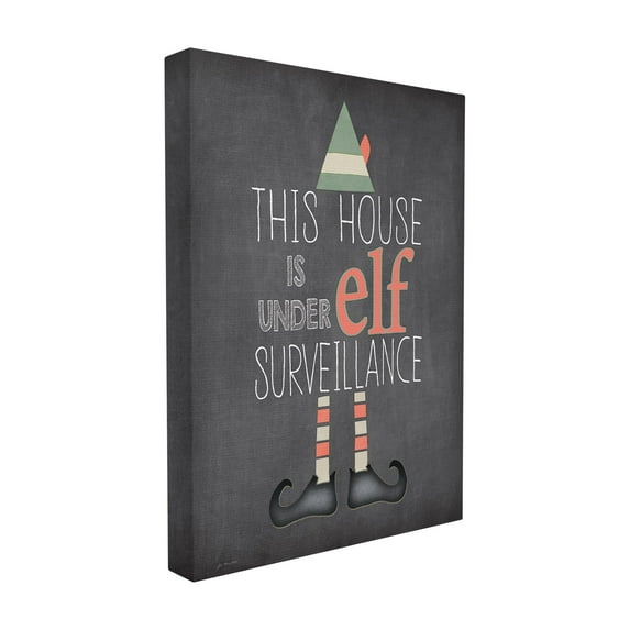 The Stupell Home Decor Collection Holiday Elf Surveillance Black and White Chalkboard Typography Oversized Wall Plaque Art, 12.5 x 0.5 x 18.5