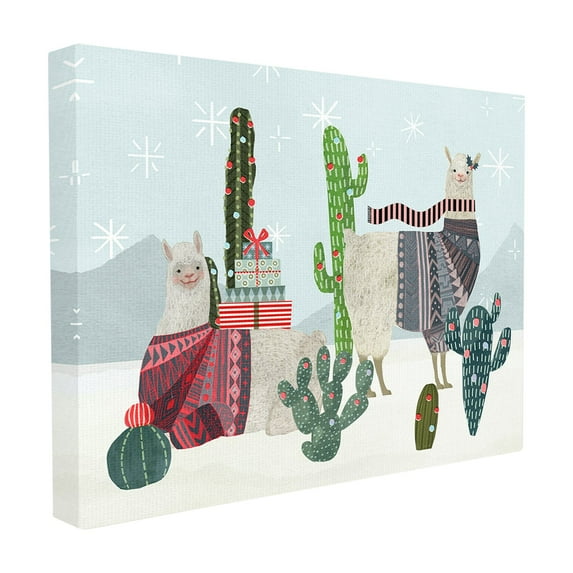 The Stupell Home Decor Collection Holiday In The Desert Llamas with Cacti and Sweaters Oversized Framed Giclee Texturized Art, 16 x 1.5 x 20