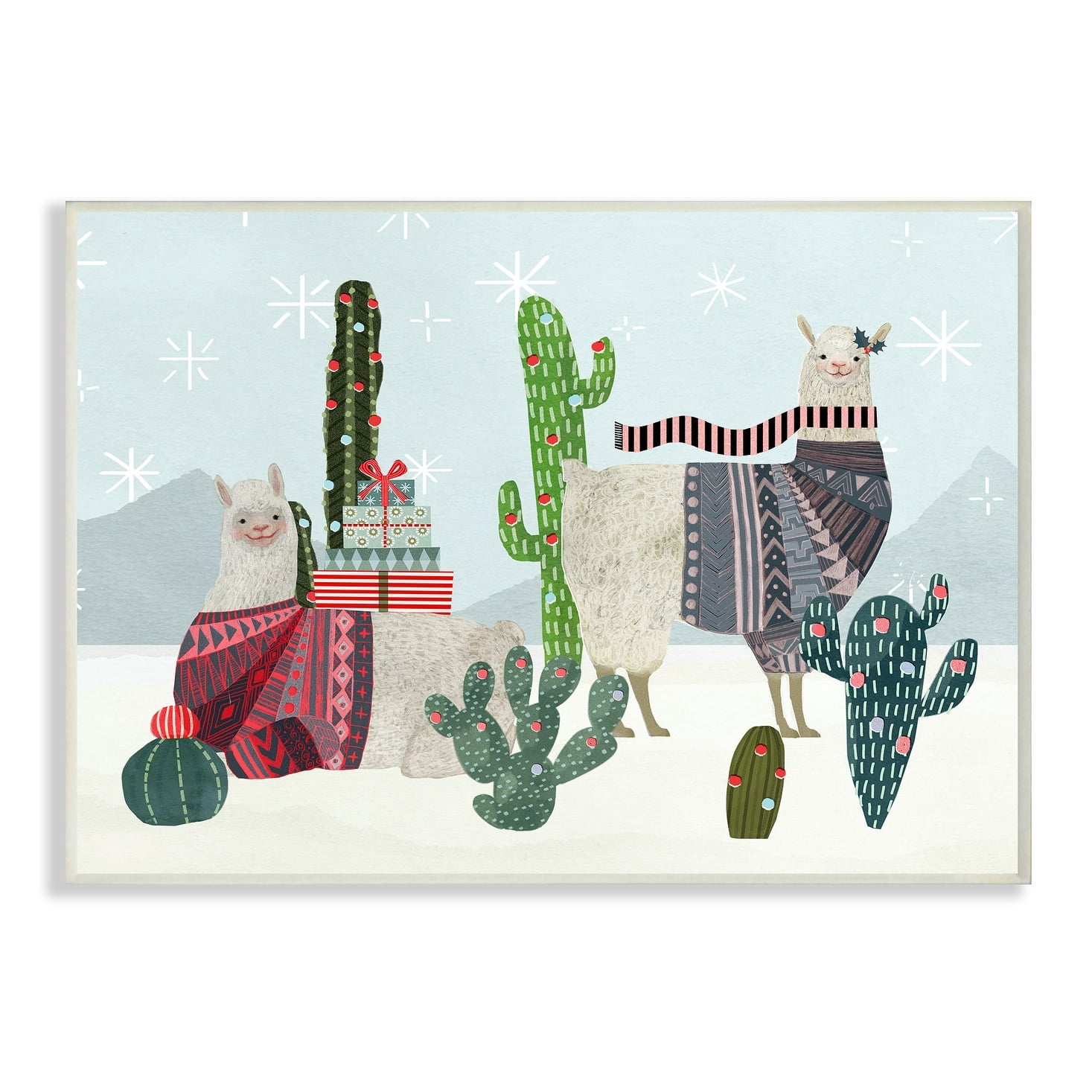 The Stupell Home Decor Collection Holiday In The Desert Llamas with Cacti and Sweaters Wall Plaque Art, 10 x 0.5 x 15