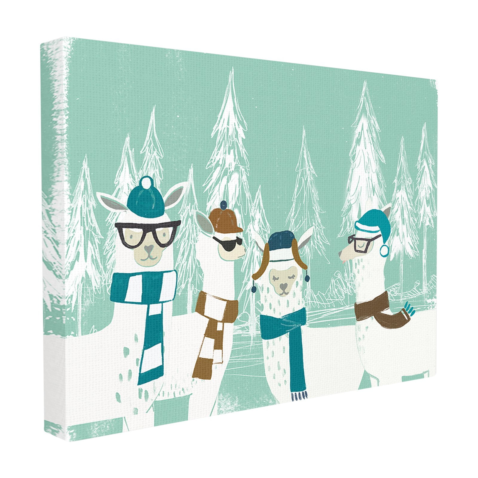 The Stupell Home Decor Collection Holiday Llamas in Hats Scarves and Glasses with Pine Trees XXL Stretched Canvas Wall Art, 30 x 1.5 x 40