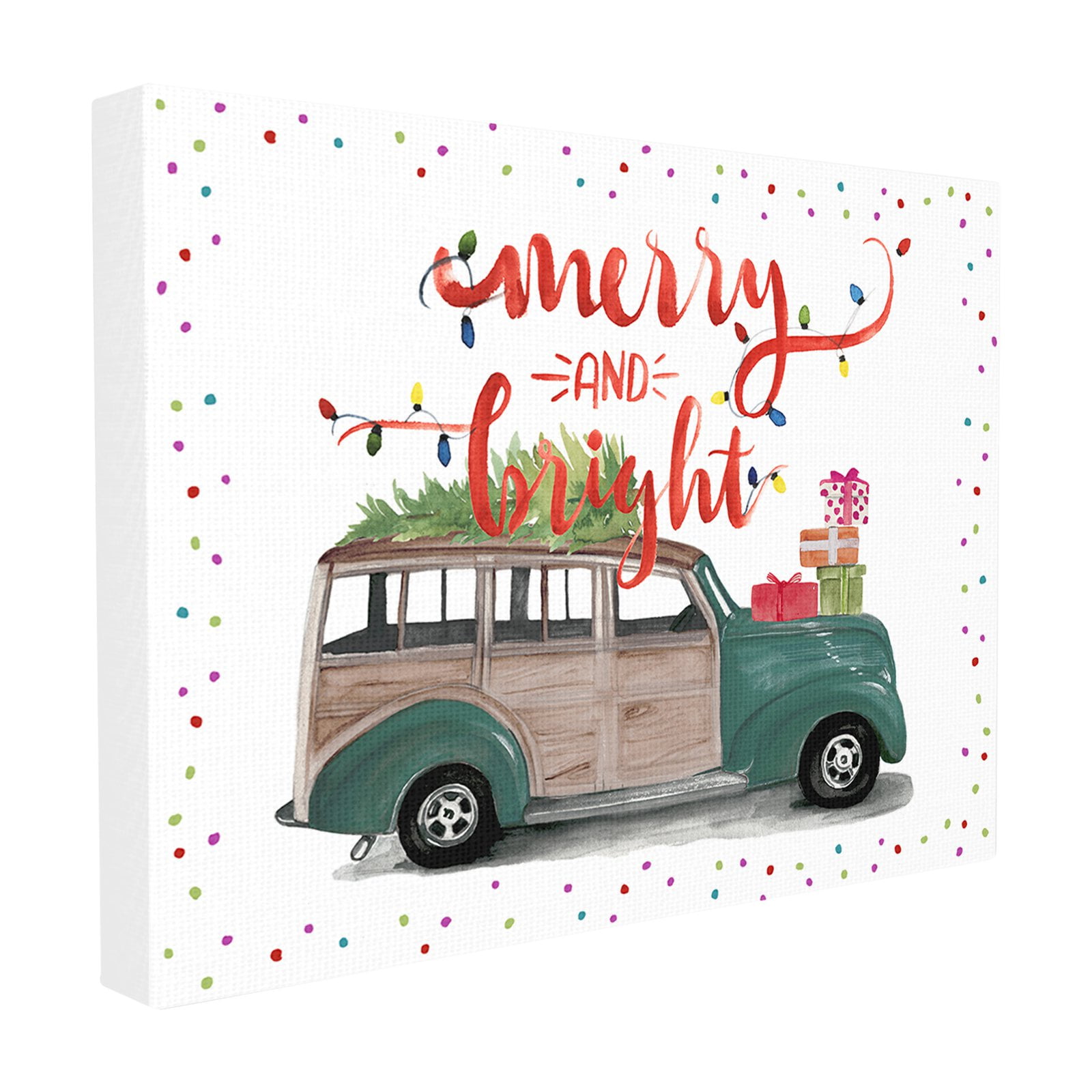 The Stupell Home Decor Collection Holiday Merry And Bright Station Wagon Car with Tree and Gifts Oversized Stretched Canvas Wall Art, 24 x 1.5 x 30