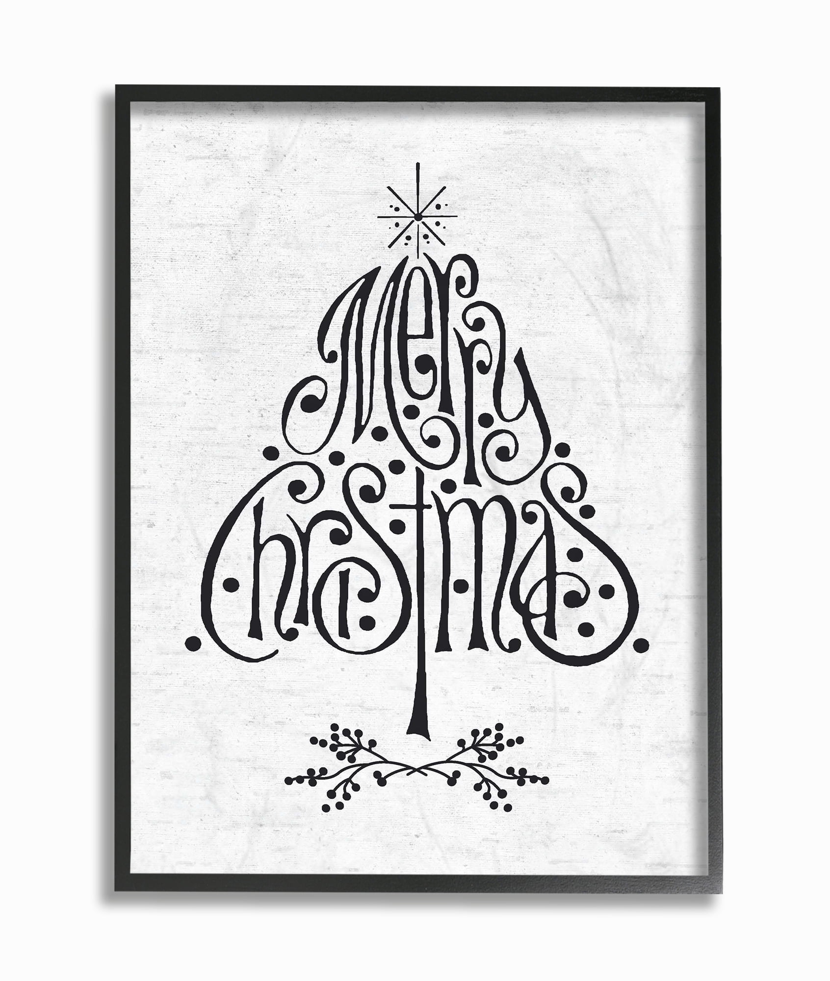 The Stupell Home Decor Collection Holiday Merry Christmas Black and White Typography Tree Framed Giclee Texturized Art, 11 x 1.5 x 14