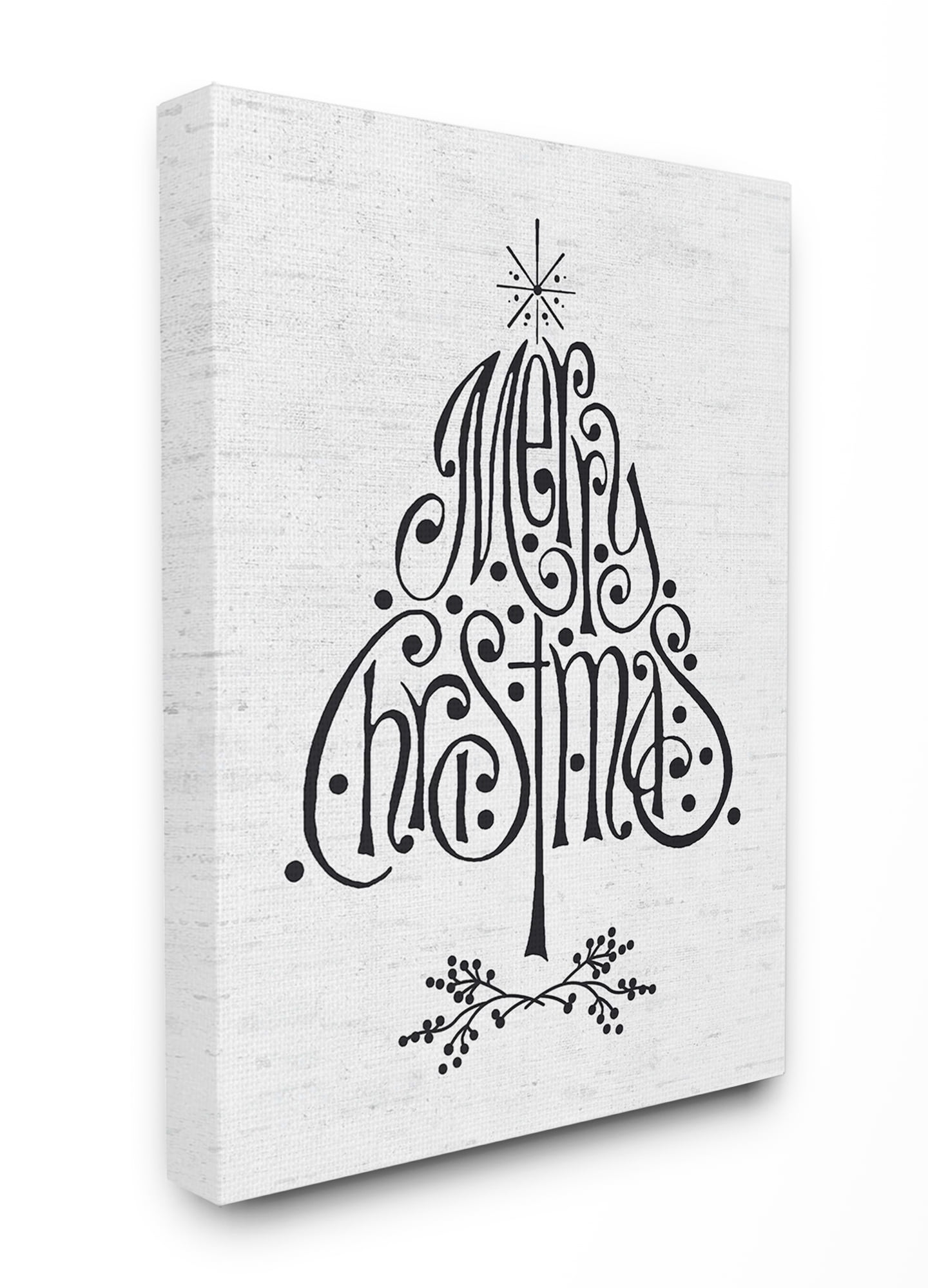 The Stupell Home Decor Collection Holiday Merry Christmas Black and White Typography Tree Stretched Canvas Wall Art, 16 x 1.5 x 20