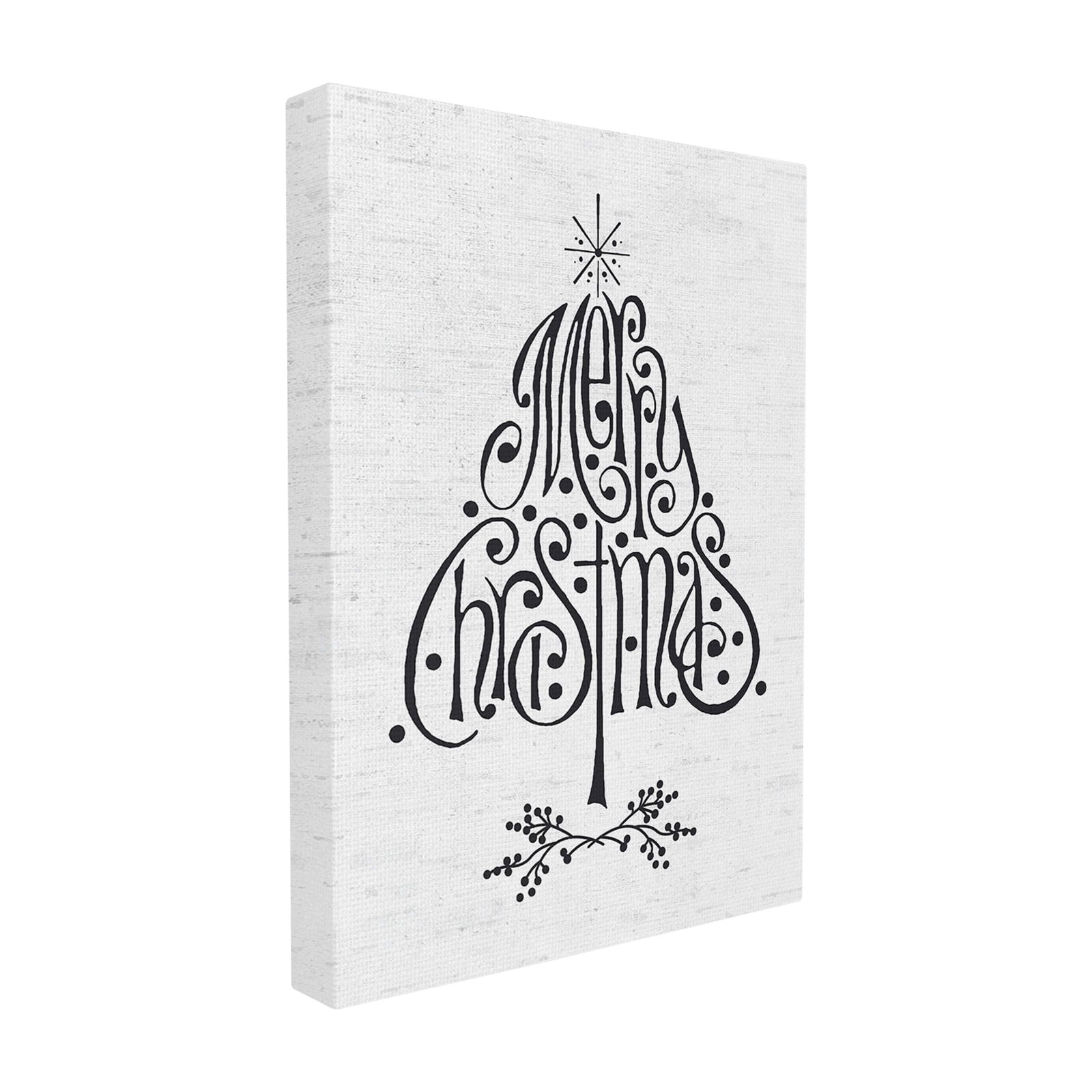 The Stupell Home Decor Collection Holiday Merry Christmas Black and White Typography Tree XXL Stretched Canvas Wall Art, 30 x 1.5 x 40