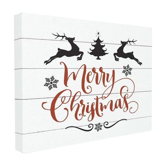 The Stupell Home Decor Collection Holiday Merry Christmas Elegant Reindeer Black White and Red Typography Stretched Canvas Wall Art, 16 x 1.5 x 20