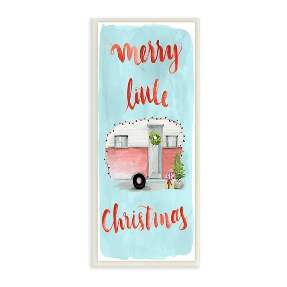 The Stupell Home Decor Collection Holiday Merry Little Christmas Watercolor Trailer with Lights Wall Plaque Art, 7 x 0.5 x 17