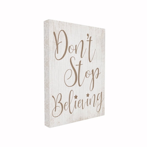 The Stupell Home Decor Collection Holiday Minimal Rustic White Wood Don't Stop Believing Typography Framed Giclee Texturized Art, 11 x 1.5 x 14