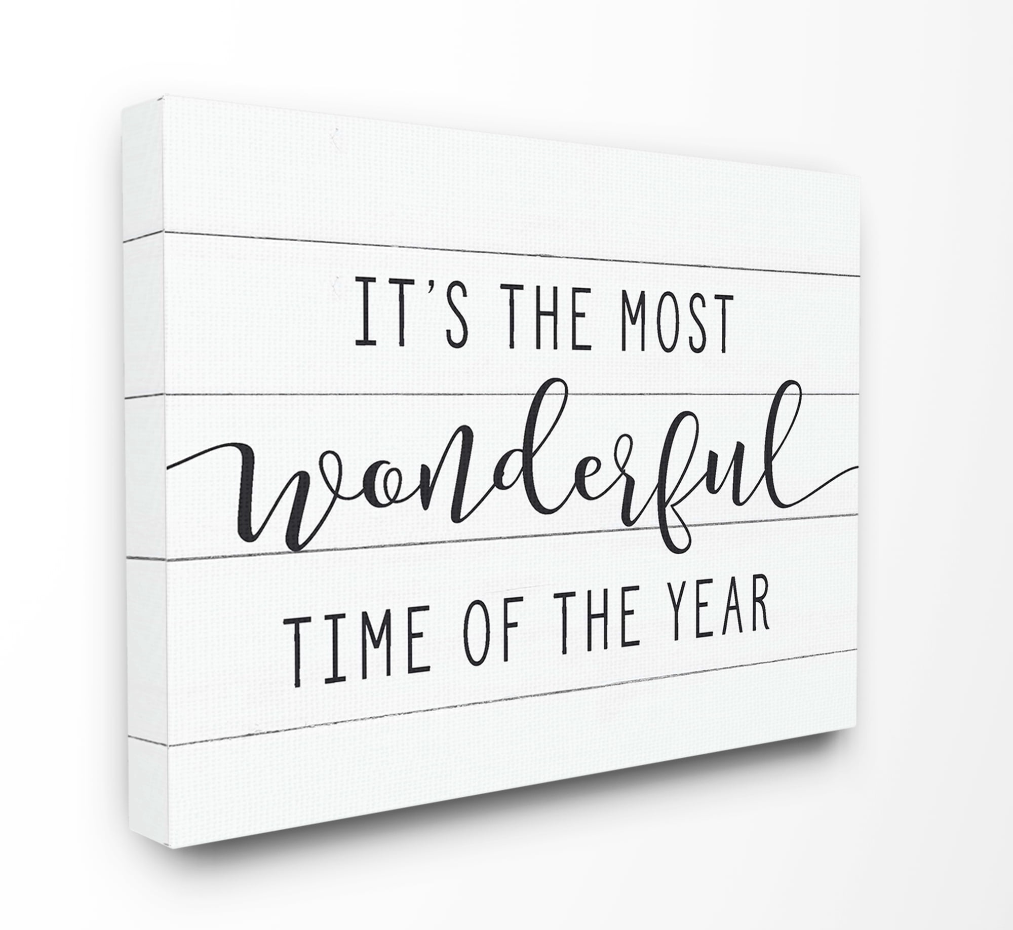 The Stupell Home Decor Collection Holiday Most Wonderful Time Of The Year Black and White Typography Stretched Canvas Wall Art, 16 x 1.5 x 20
