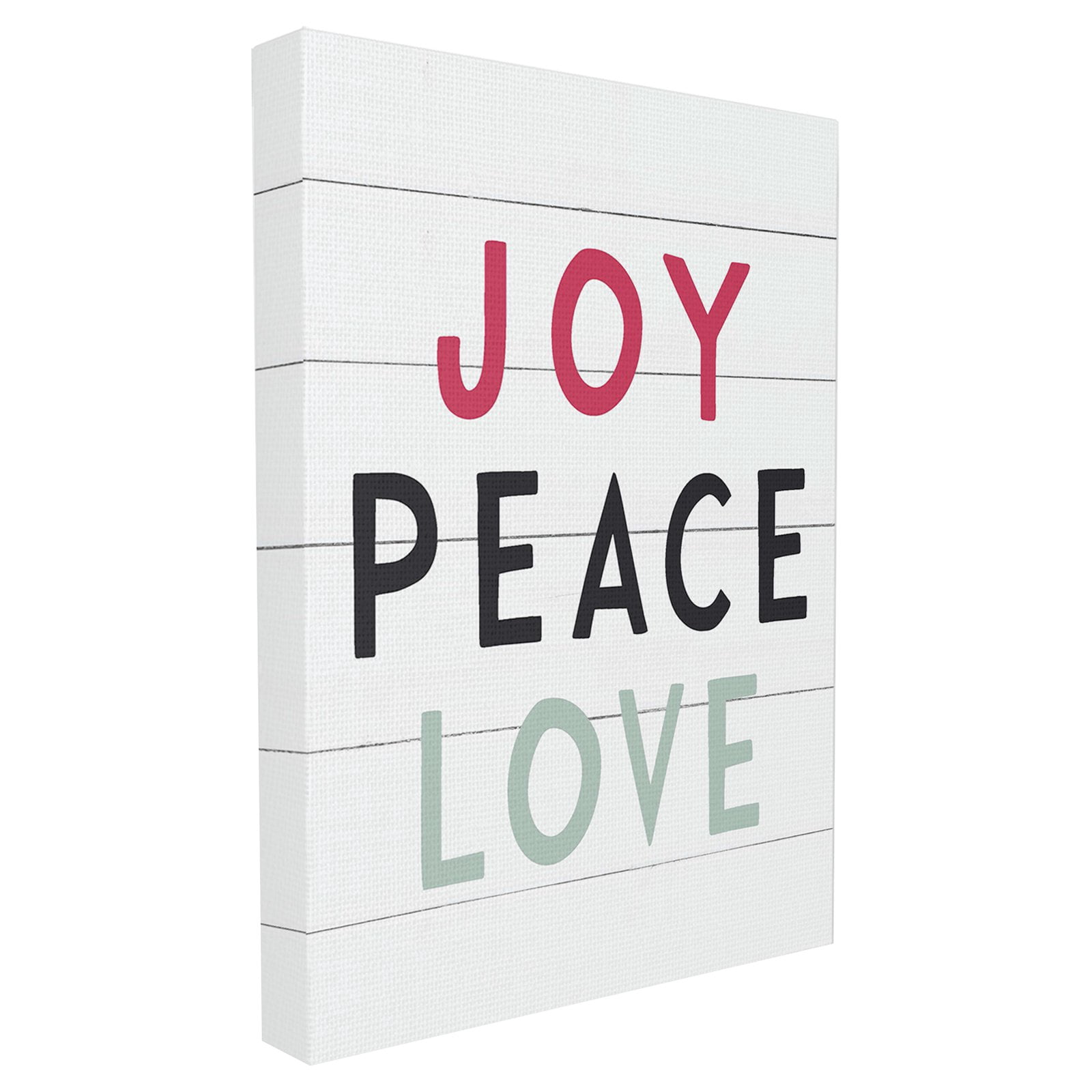The Stupell Home Decor Collection Holiday Planked Look Black White Red and Blue Joy Peace Love Typography Stretched Canvas Wall Art, 16 x 1.5 x 20
