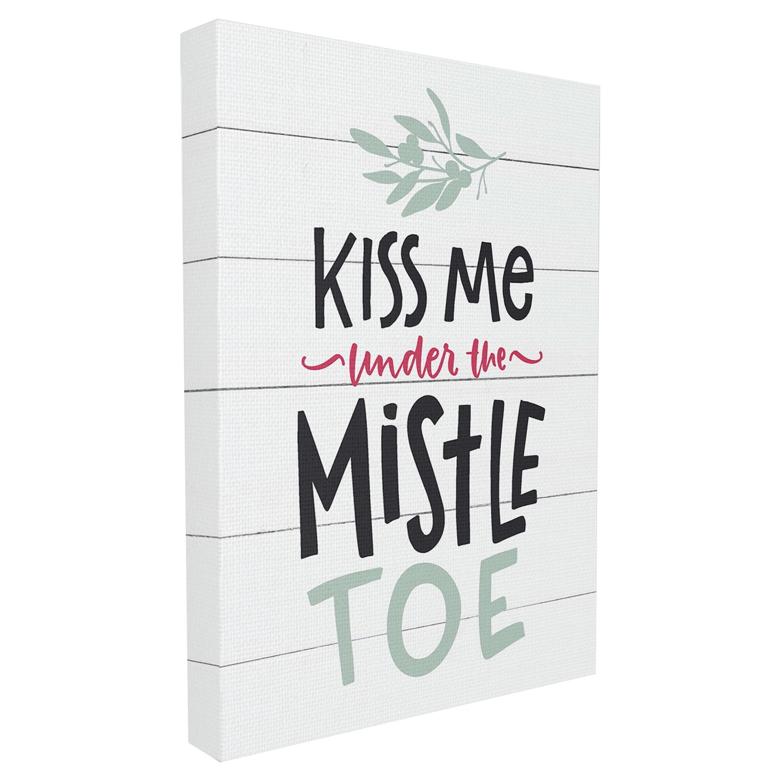 The Stupell Home Decor Collection Holiday Planked Look Kiss Me Under The Mistletoe Black White Red and Blue Typography XXL Stretched Canvas Wall Art, 30 x 1.5 x 40