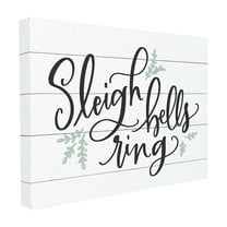 The Stupell Home Decor Collection Holiday Planked Look Sleigh Bells Ring Black White and Blue Typography Stretched Canvas Wall Art, 16 x 1.5 x 20