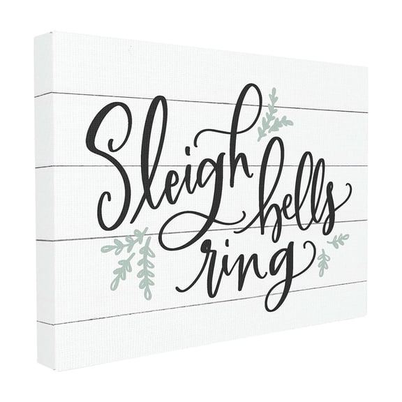 The Stupell Home Decor Collection Holiday Planked Look Sleigh Bells Ring Black White and Blue Typography XXL Stretched Canvas Wall Art, 30 x 1.5 x 40
