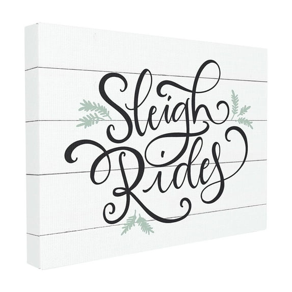 The Stupell Home Decor Collection Holiday Planked Look Sleigh Rides Black White and Blue Typography Oversized Stretched Canvas Wall Art, 24 x 1.5 x 30