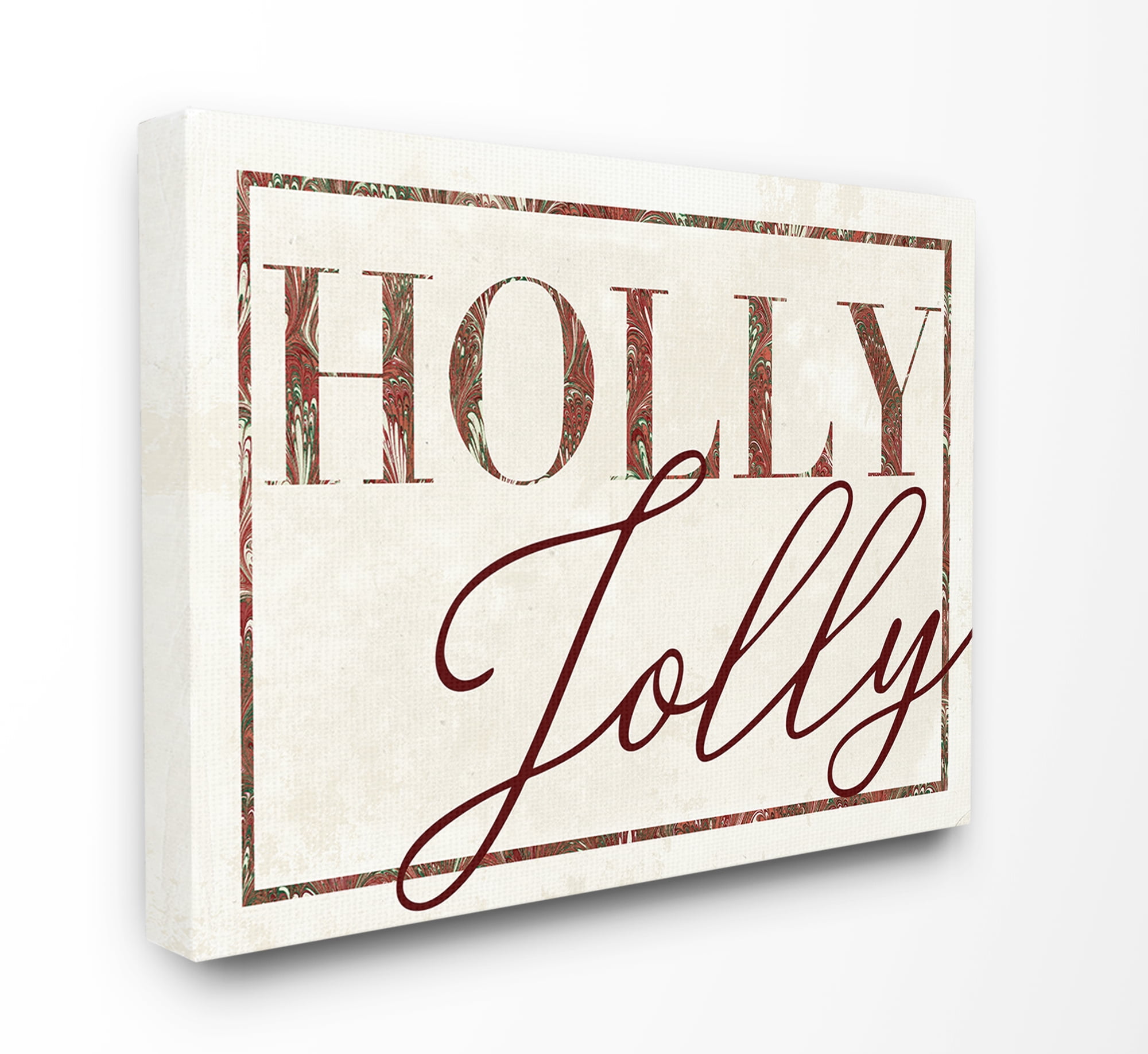 The Stupell Home Decor Collection Holiday Red and Green Marbled Paper Holly Jolly Seasonal Typography Stretched Canvas Wall Art, 16 x 1.5 x 20