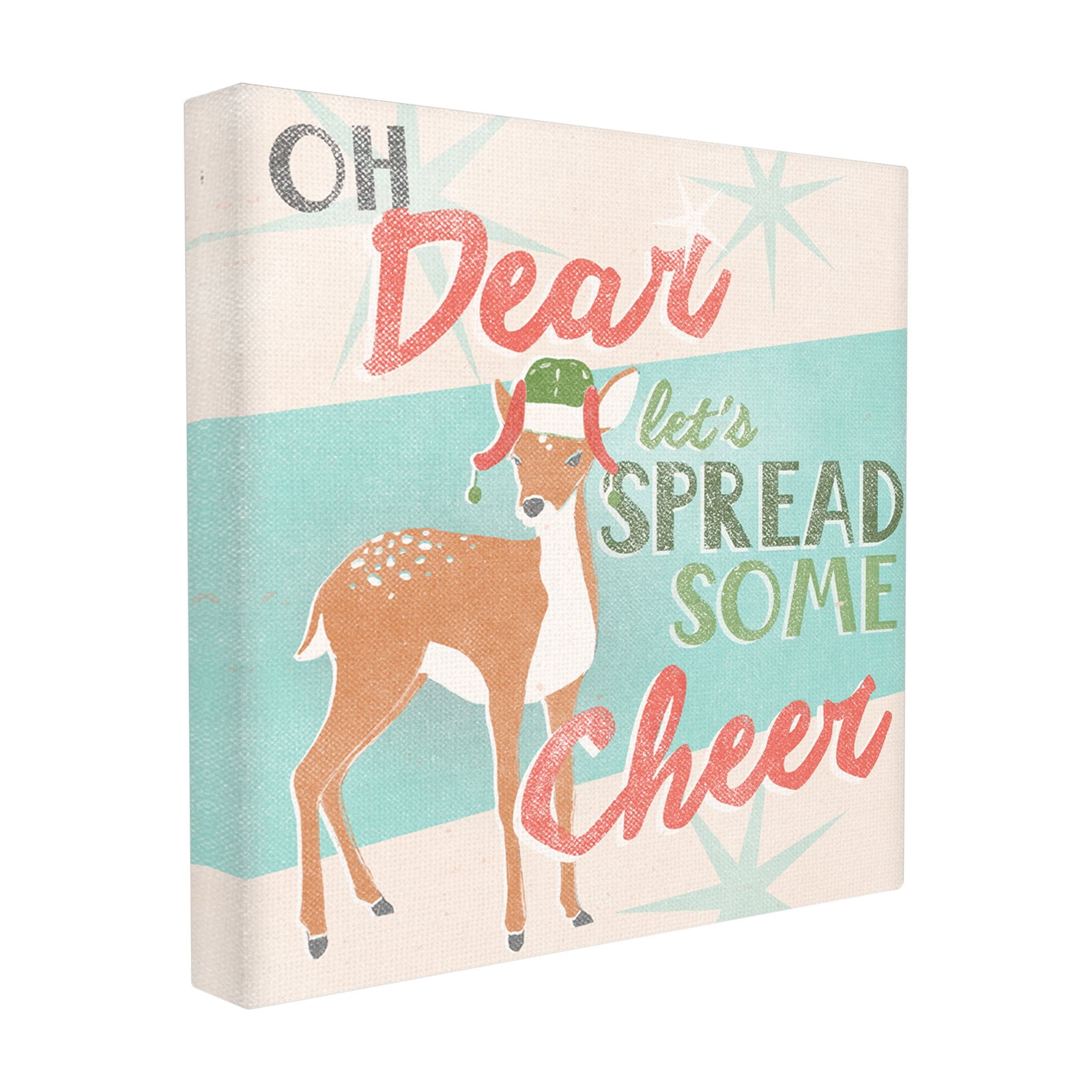 The Stupell Home Decor Collection Holiday Retro Inspired Christmas Oh Dear Spread Cheer with Deer Stretched Canvas Wall Art, 17 x 1.5 x 17
