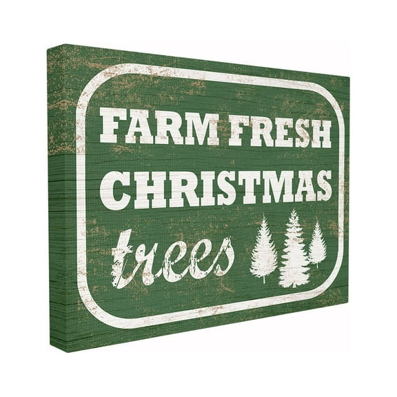 The Stupell Home Decor Collection Holiday Rustic Distressed Green Vintage Sign Farm Fresh Christmas Trees Stretched Canvas Wall Art, 16 x 1.5 x 20