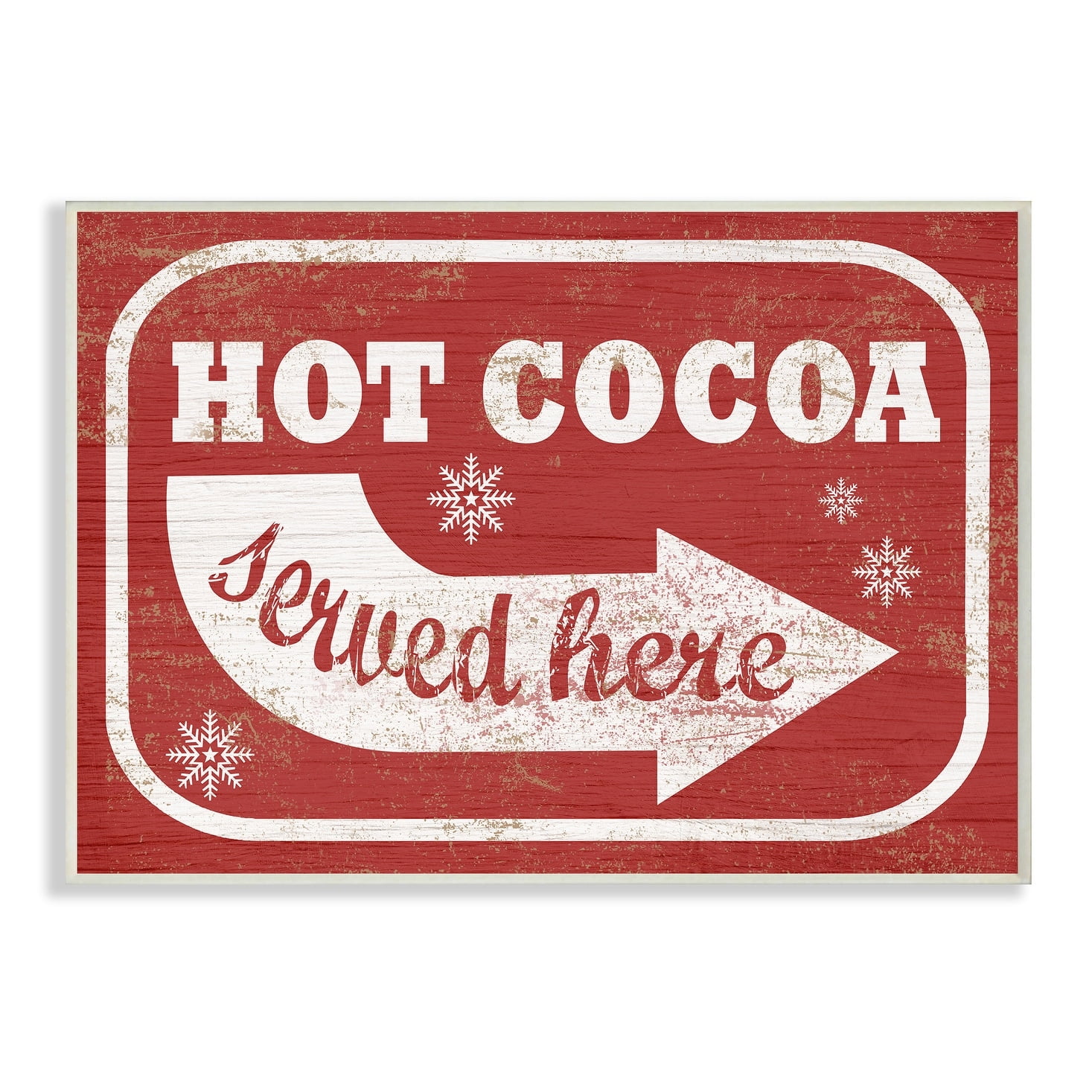 The Stupell Home Decor Collection Holiday Rustic Distressed White and Red Vintage Sign Hot Cocoa Served Here Wall Plaque Art, 10 x 0.5 x 15