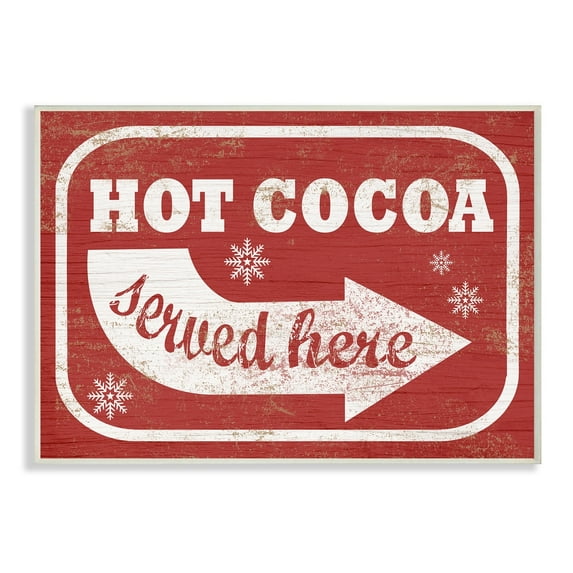 The Stupell Home Decor Collection Holiday Rustic Distressed White and Red Vintage Sign Hot Cocoa Served Here Wall Plaque Art, 10 x 0.5 x 15