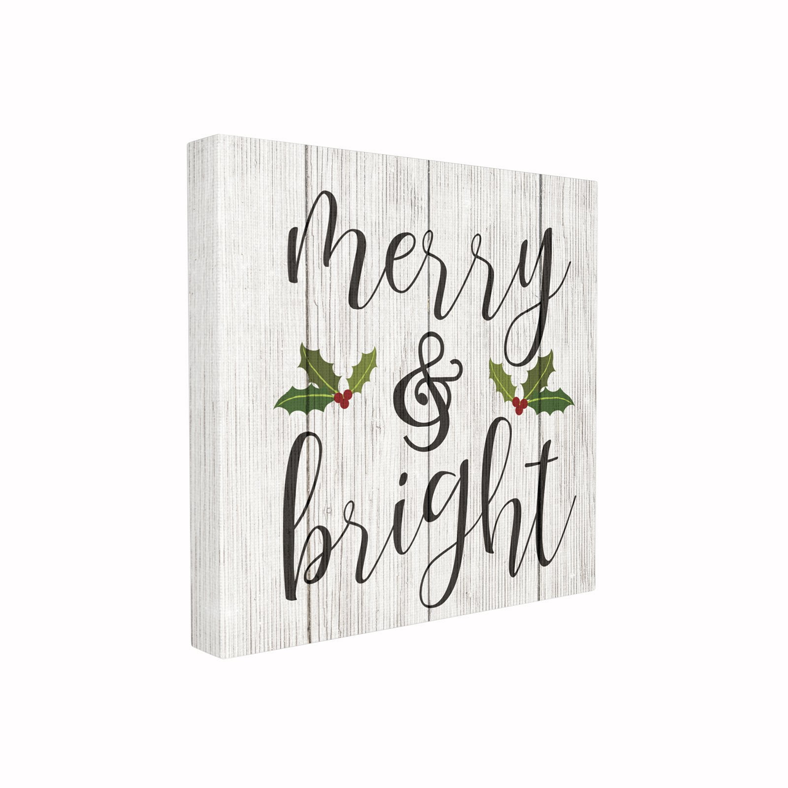 The Stupell Home Decor Collection Holiday Rustic Typography Merry And Bright with Holly Planked Look Wall Plaque Art, 12 x 0.5 x 12
