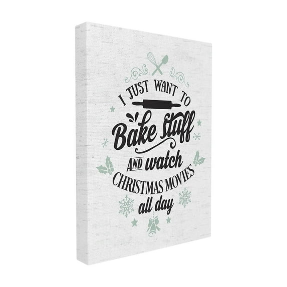 The Stupell Home Decor Collection Holiday Typography Blue and White Bake Stuff and Watch Christmas Movies Oversized Wall Plaque Art, 12.5 x 0.5 x 18.5