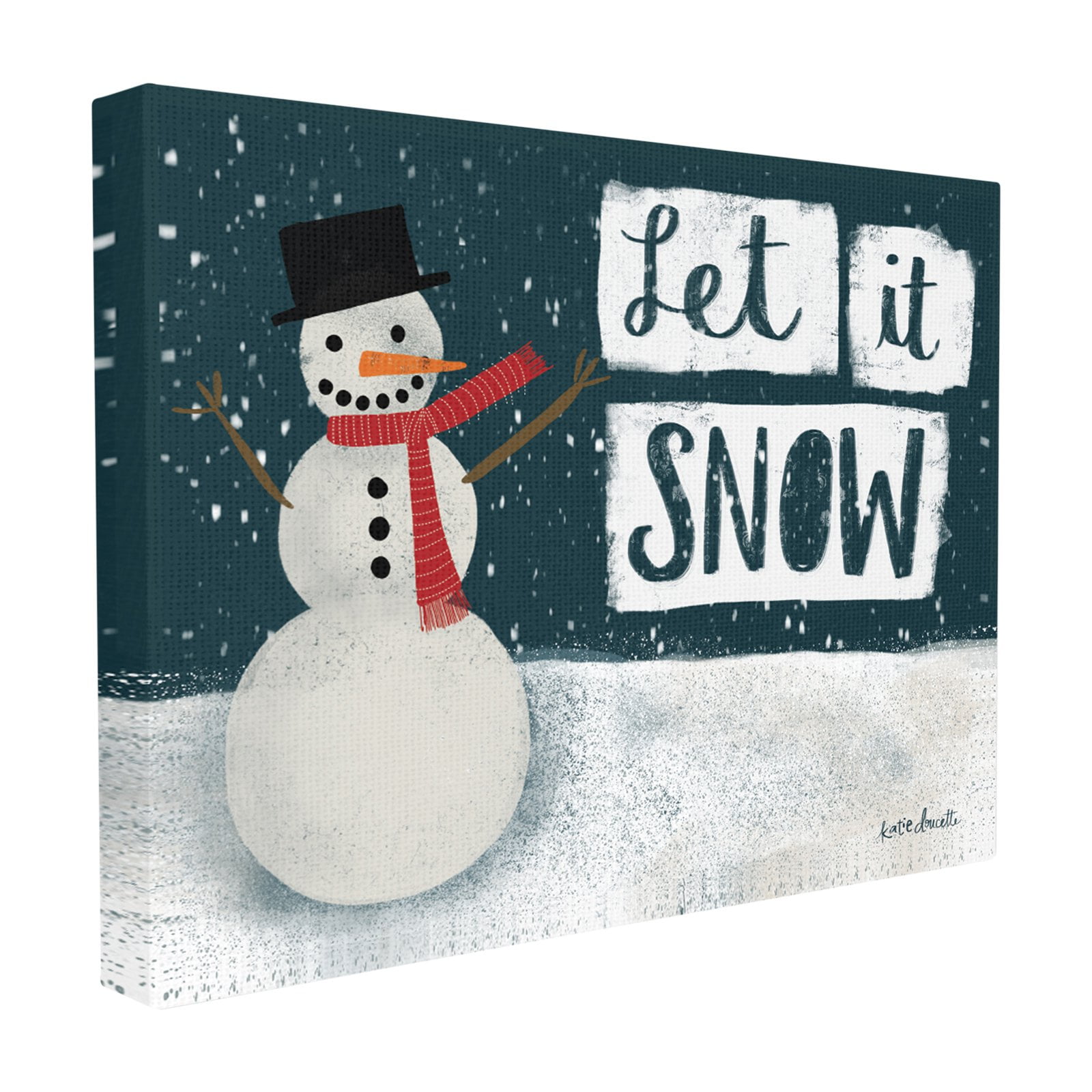 The Stupell Home Decor Collection Holiday Winter Eve Let It Snow Snowman with Red Scarf Stretched Canvas Wall Art, 16 x 1.5 x 20