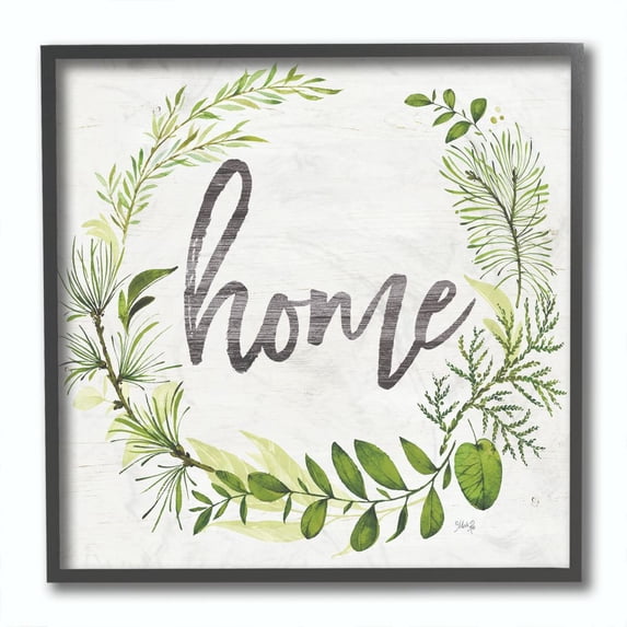 The Stupell Home Decor Collection Home Cursive Plant Vignette With Wood Grain Framed Giclee Texturized Art