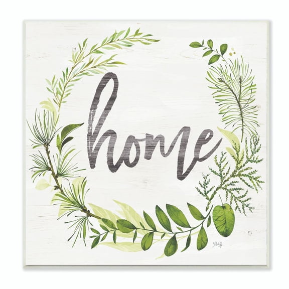 The Stupell Home Decor Collection Home Cursive Plant Vignette With Wood Grain Wood Wall Art