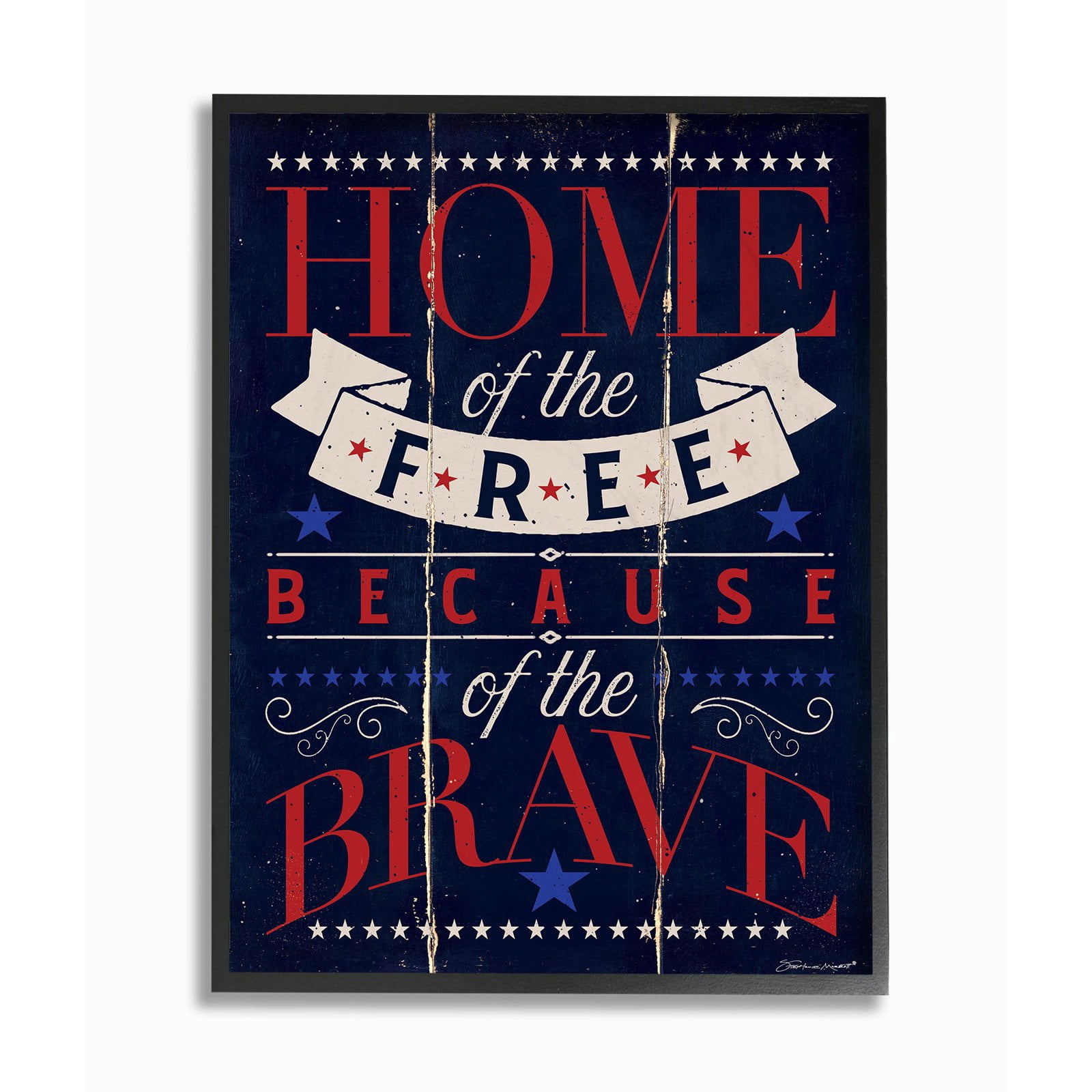 the stupell home decor collection home of the free red white and blue planked look oversized wall plaque art, 12.5 x 0.5 x 18.5