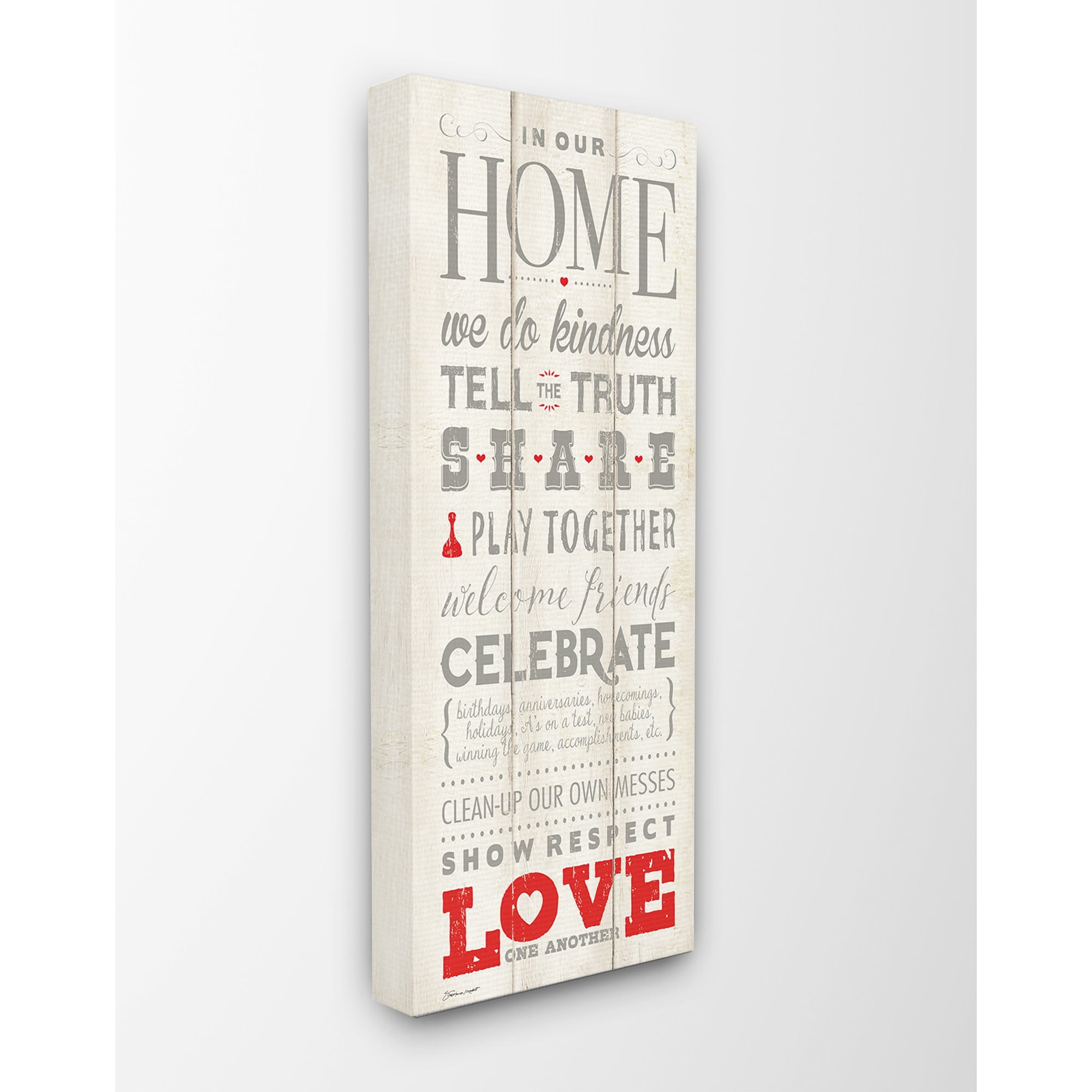 The Stupell Home Decor Collection Home Share Love Grey Red and White Planked Look Oversized Stretched Canvas Wall Art, 13 x 1.5 x 30