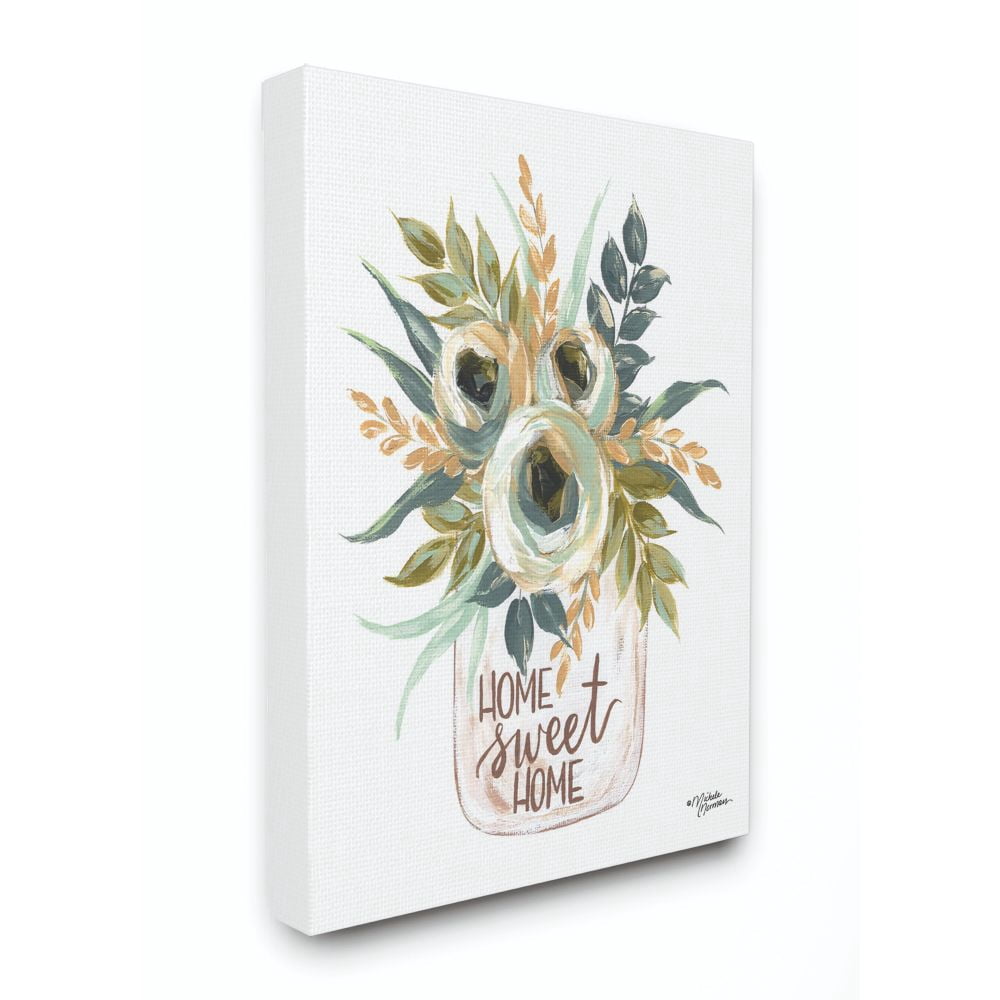 The Stupell Home Decor Collection Home Sweet Home Flowers in a Jar Painting Canvas Wall Art