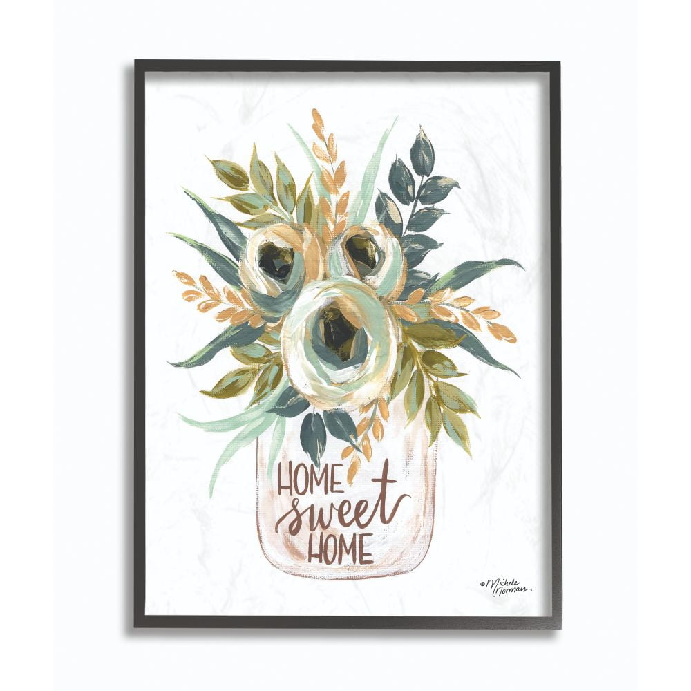 The Stupell Home Decor Collection Home Sweet Home Flowers in a Jar Painting Framed Giclee Texturized Art