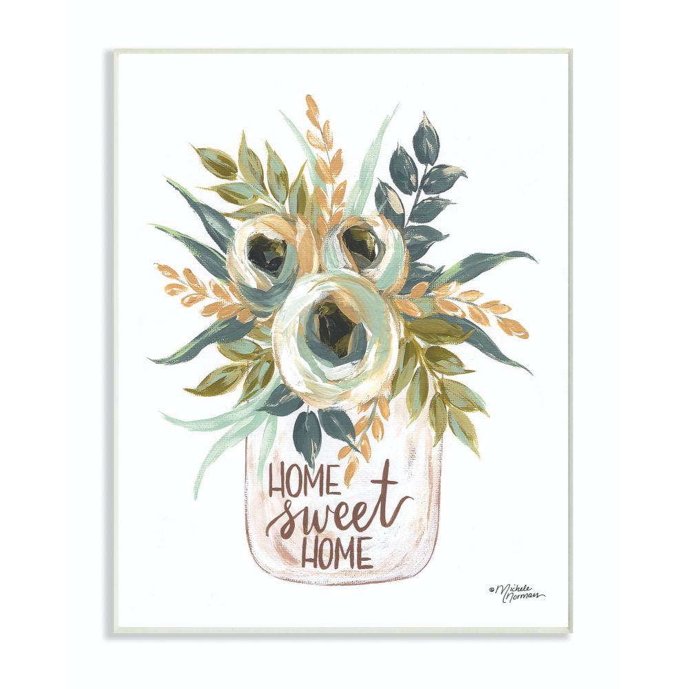 Home Sweet Home Floral Jar Painting Wood Wall Art, 10 x 15