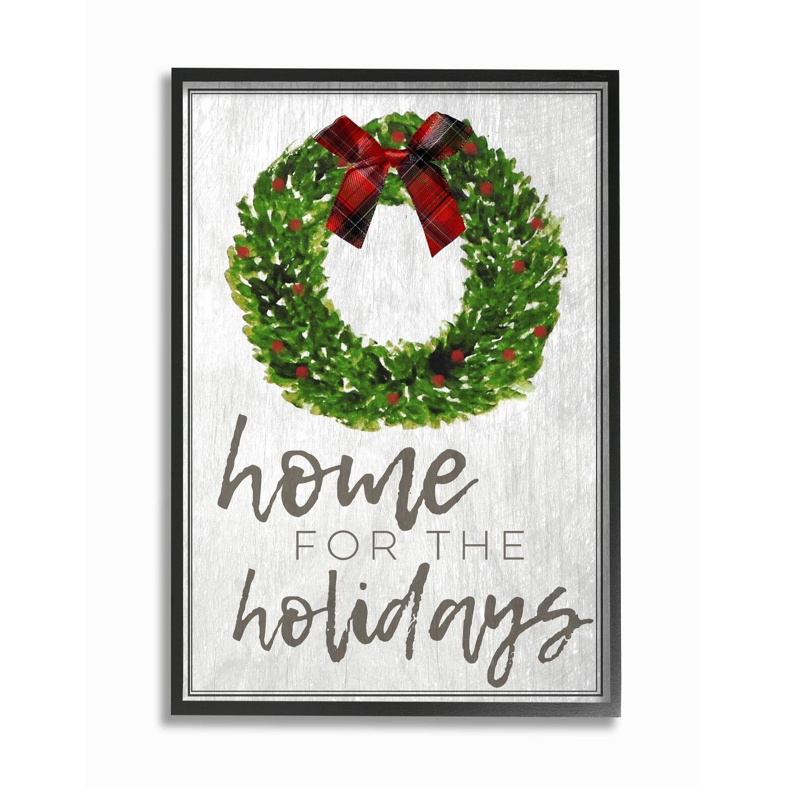 Stupell Home for the Holidays Wreath Bow Framed Giclee Texture Art 16 x 20