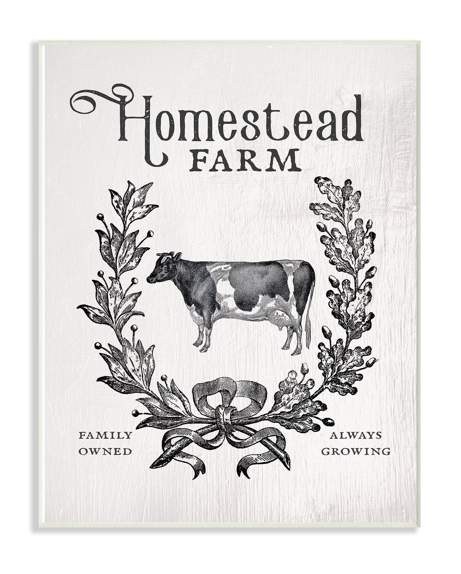 The Stupell Home Decor Collection Homestead Farm Family Farmhouse Crest Cow with Wreath Wall Plaque Art, 10 x 15