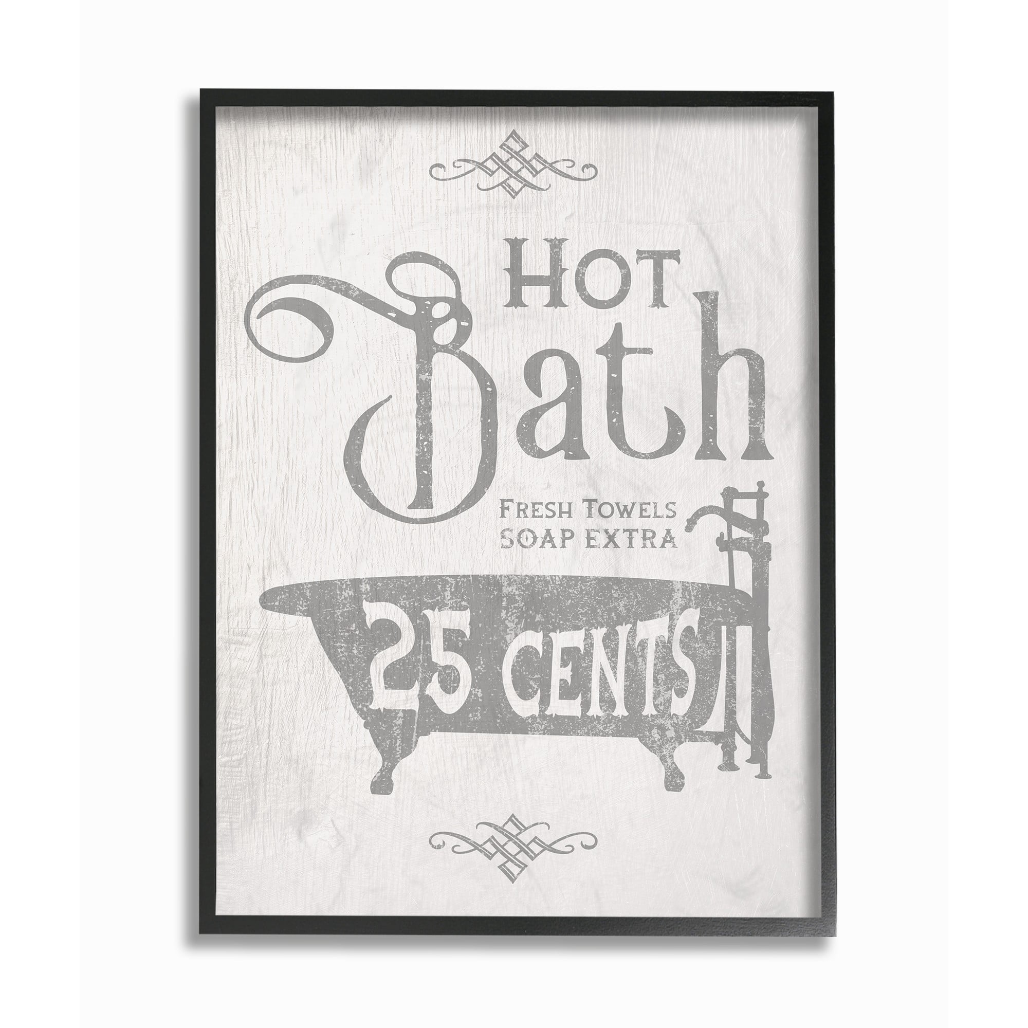 The Stupell Home Decor Collection Grey and White Hot Bath Tub Vintage Sign Oversized Framed Giclee Texturized Art, 16 x 1.5 x 20