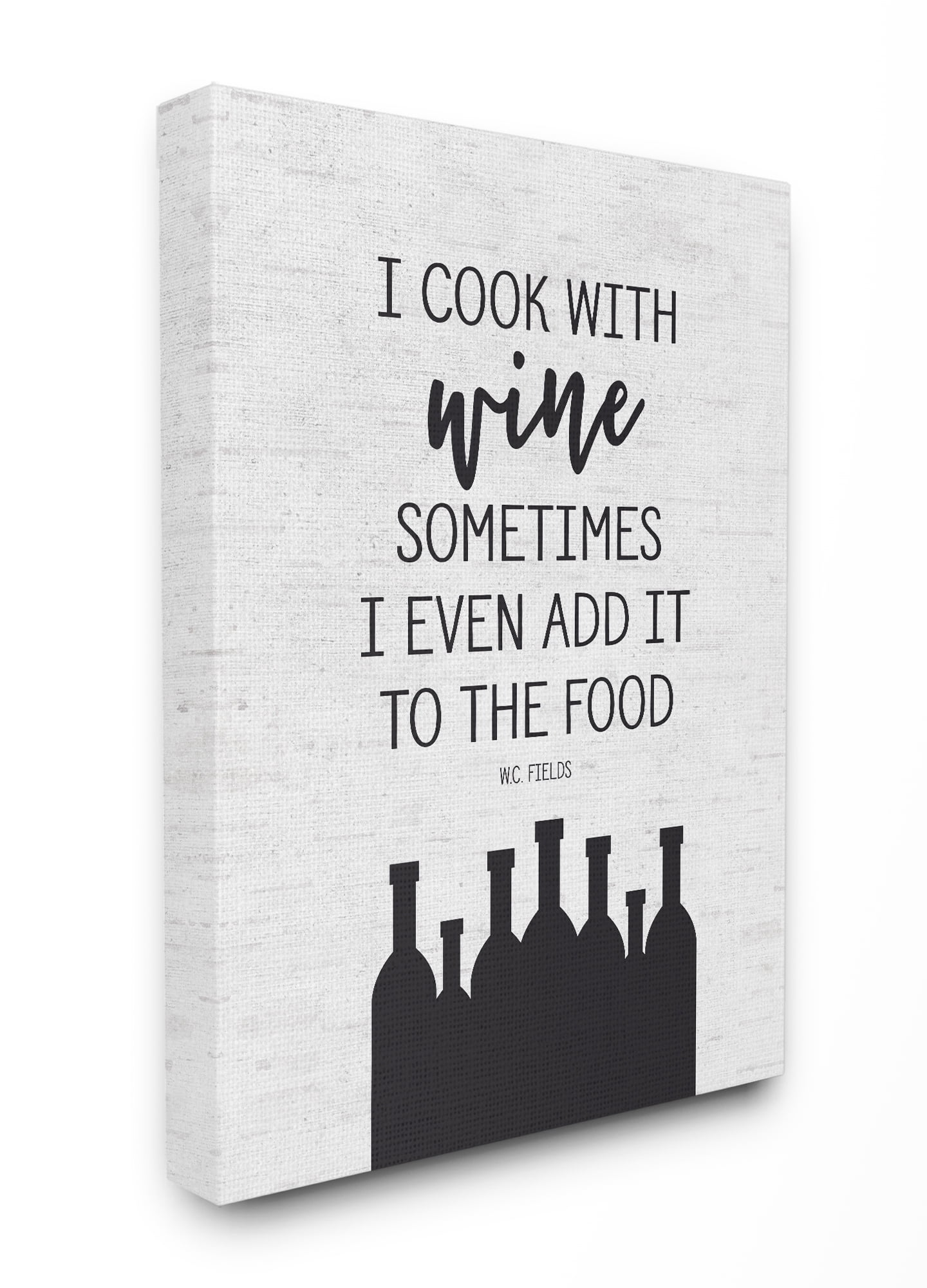 The Stupell Home Decor Collection I Cook With Wine Bottle Silhouettes Subtle Birch Typography Oversized Stretched Canvas Wall Art, 24 x 1.5 x 30