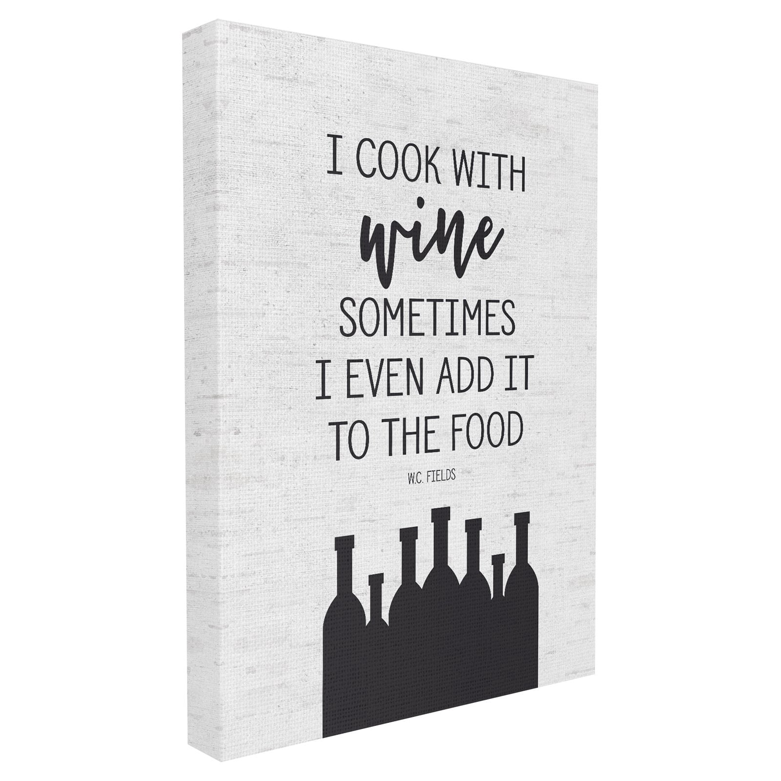 The Stupell Home Decor Collection I Cook With Wine Bottle Silhouettes Subtle Birch Typography Stretched Canvas Wall Art, 16 x 1.5 x 20