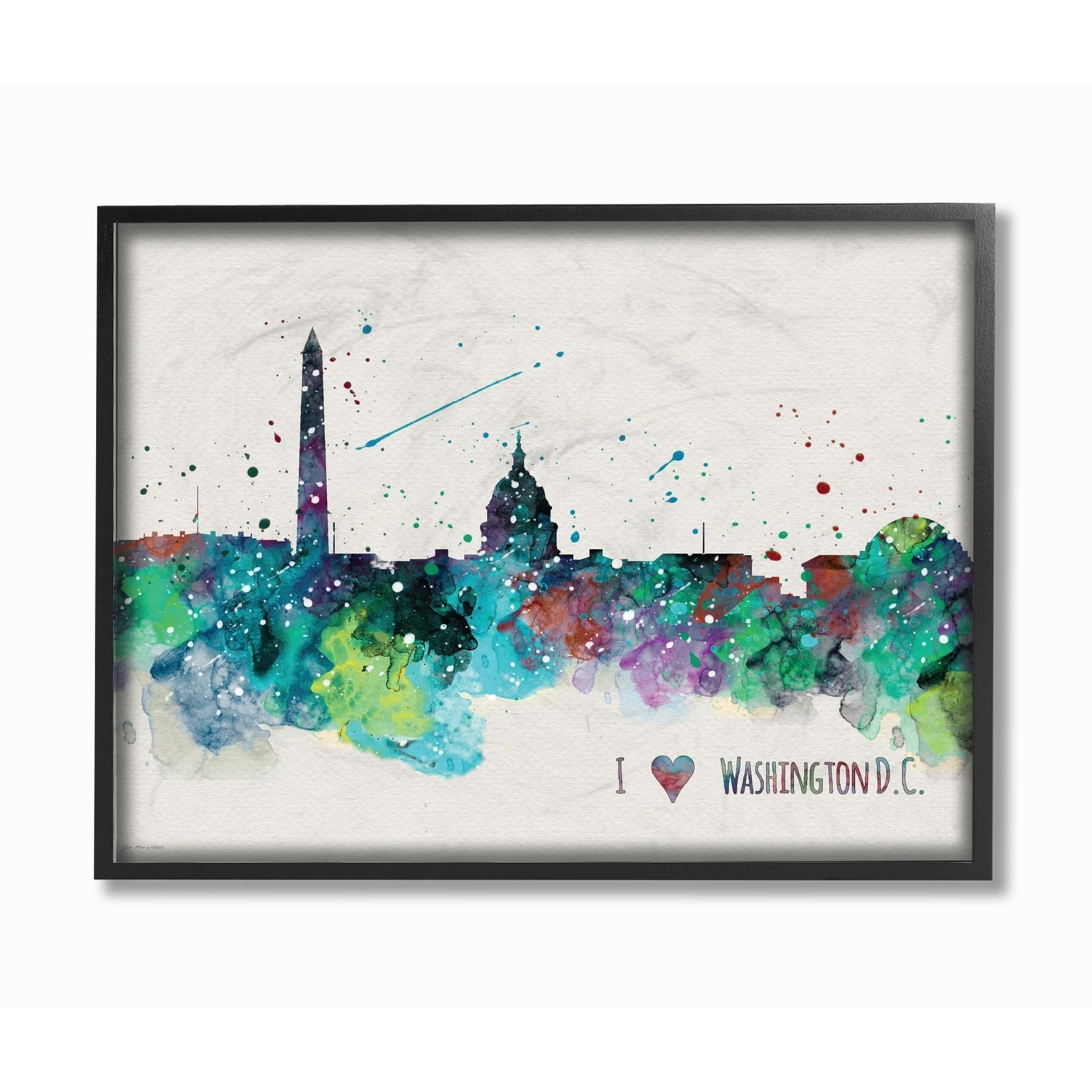 Stupell I Heart Love DC Paint Splatter Framed Giclee Texture Art 16 x 20