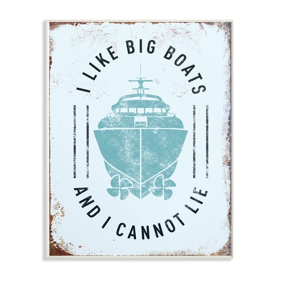 The Stupell Home Decor Collection I Like Big Boats Funny Ocean Beach Typography Oversized Wall Plaque Art, 12.5 x 0.5 x 18.5