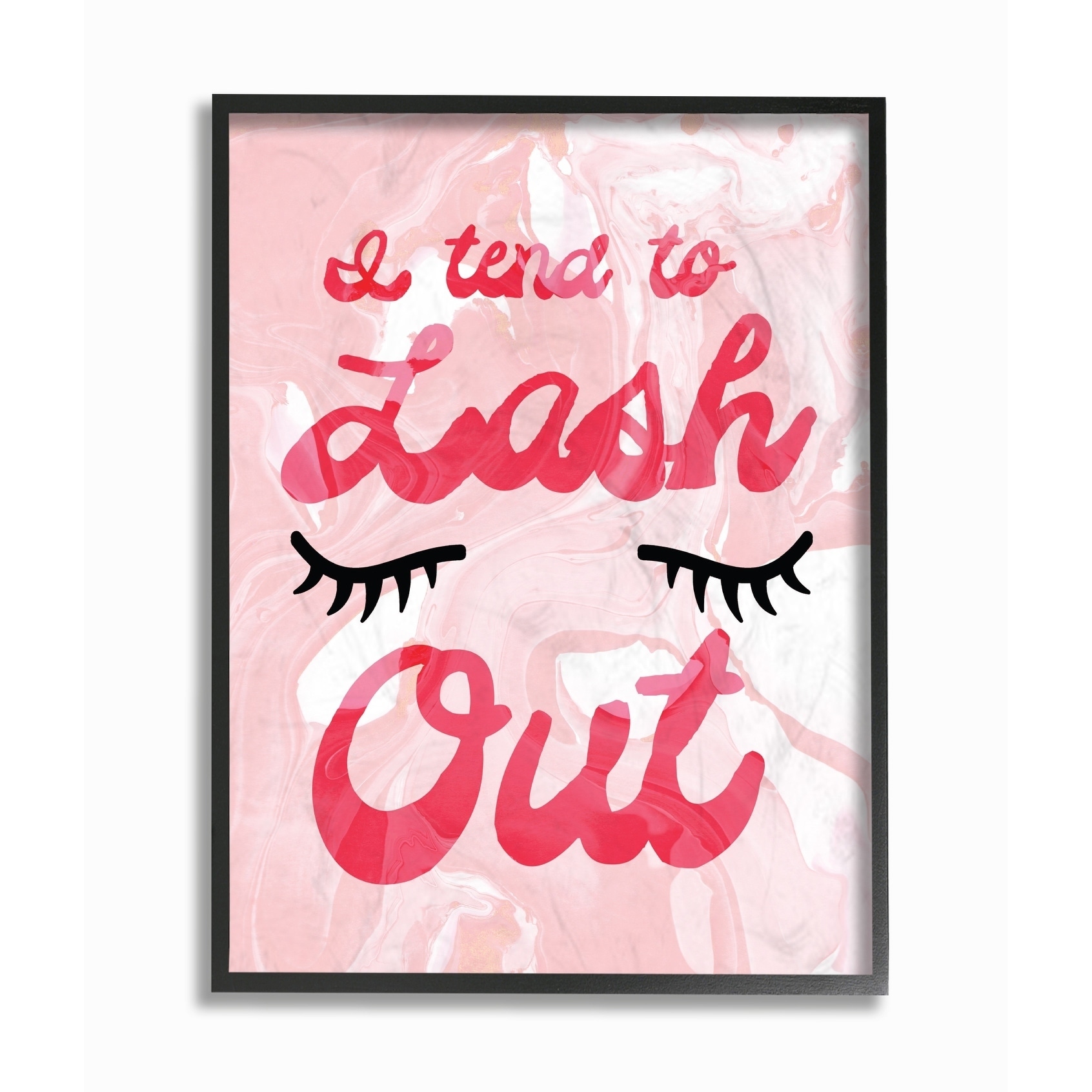 The Stupell Home Decor Collection I Tend to Lash Out Bright Typography with Eyelashes on Pink Marble Framed Giclee Texturized Art, 16 x 20
