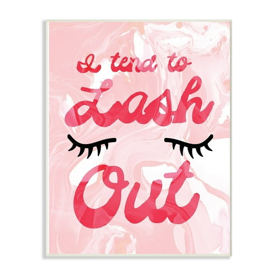 The Stupell Home Decor Collection I Tend to Lash Out Bright Typography with Eyelashes on Pink Marble Wall Plaque Art, 12.5 x 18.5