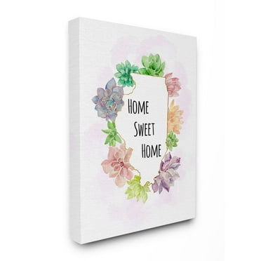 The Stupell Home Decor Collection Illinois State Home Sweet Home Succulent Watercolor Vignette Canvas Wall Art