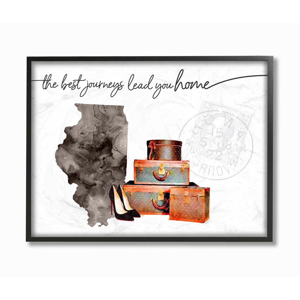 The Stupell Home Decor Collection Illinois State The Best Journeys Lead You Home Fashion Shoes and Luggage Illustration Framed Giclee Texturized Art