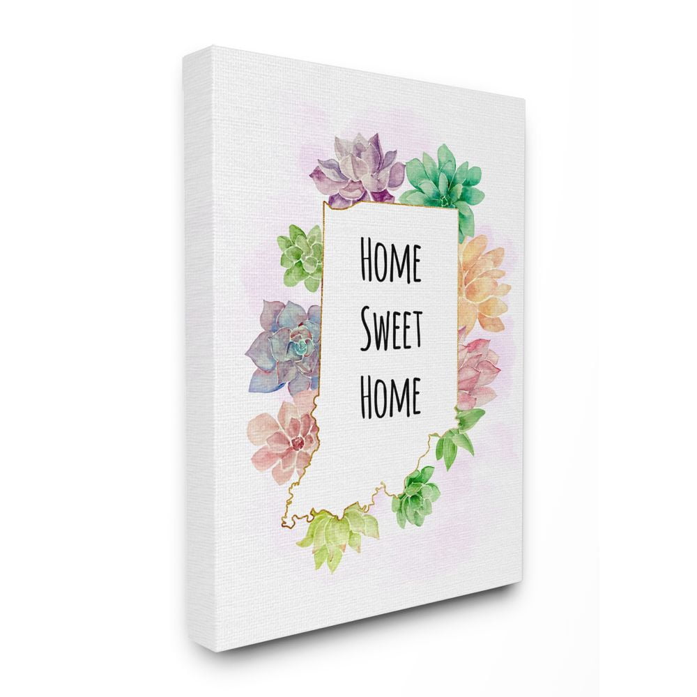 The Stupell Home Decor Collection Indiana State Home Sweet Home Succulent Watercolor Vignette Canvas Wall Art