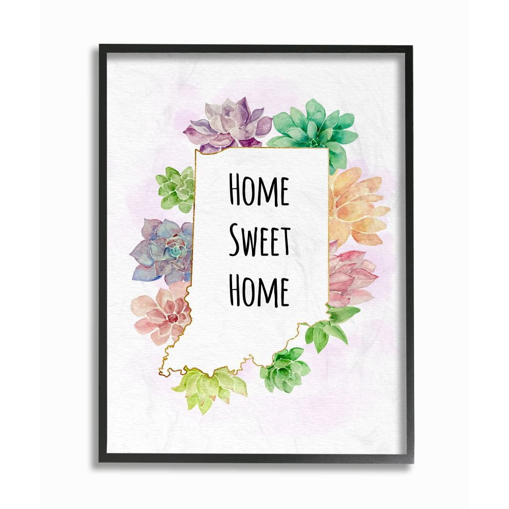 The Stupell Home Decor Collection Indiana State Home Sweet Home Succulent Watercolor Vignette Framed Giclee Texturized Art