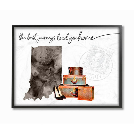 The Stupell Home Decor Collection Indiana State The Best Journeys Lead You Home Fashion Shoes and Luggage Illustration Framed Giclee Texturized Art