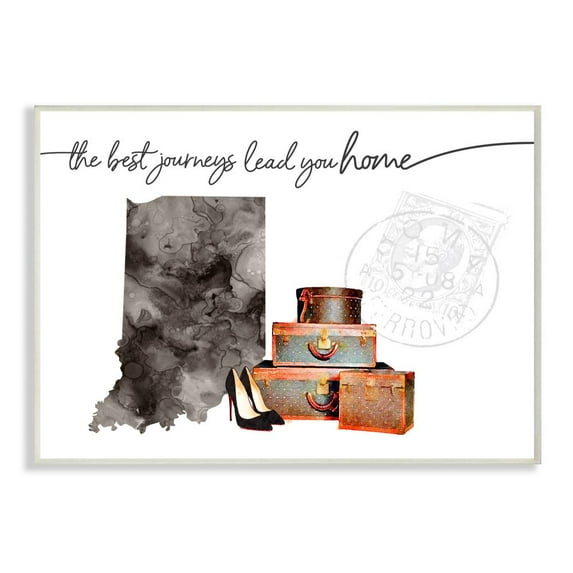 The Stupell Home Decor Collection Indiana State The Best Journeys Lead You Home Fashion Shoes and Luggage Illustration Wood Wall Art
