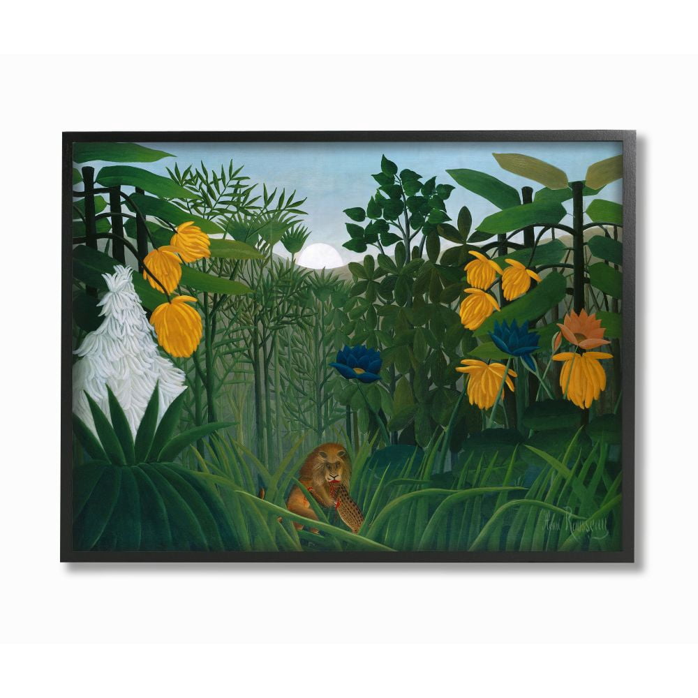 The Stupell Home Decor Collection Jungle Sunrise Lion Conflict Illustration Framed Giclee Texturized Art